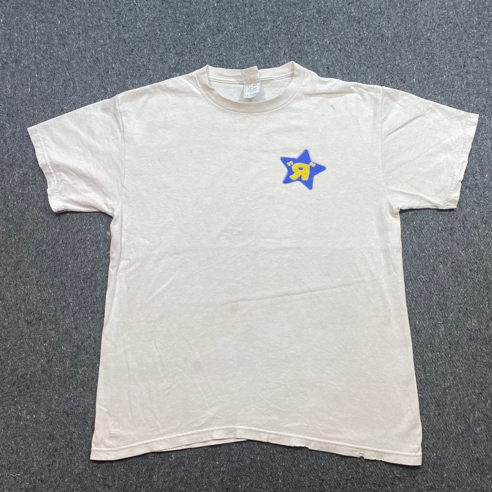 Toys R Us TShirt Sz L Mens White Skater Grunge Y2K Distressed Logo Tee